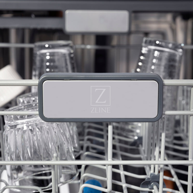ZLINE Autograph Edition 24 in. 3rd Rack Top Touch Control Tall Tub Dishwasher in Black Stainless Steel with Polished Gold Handle, 45dBa (DWMTZ-BS-24-G)