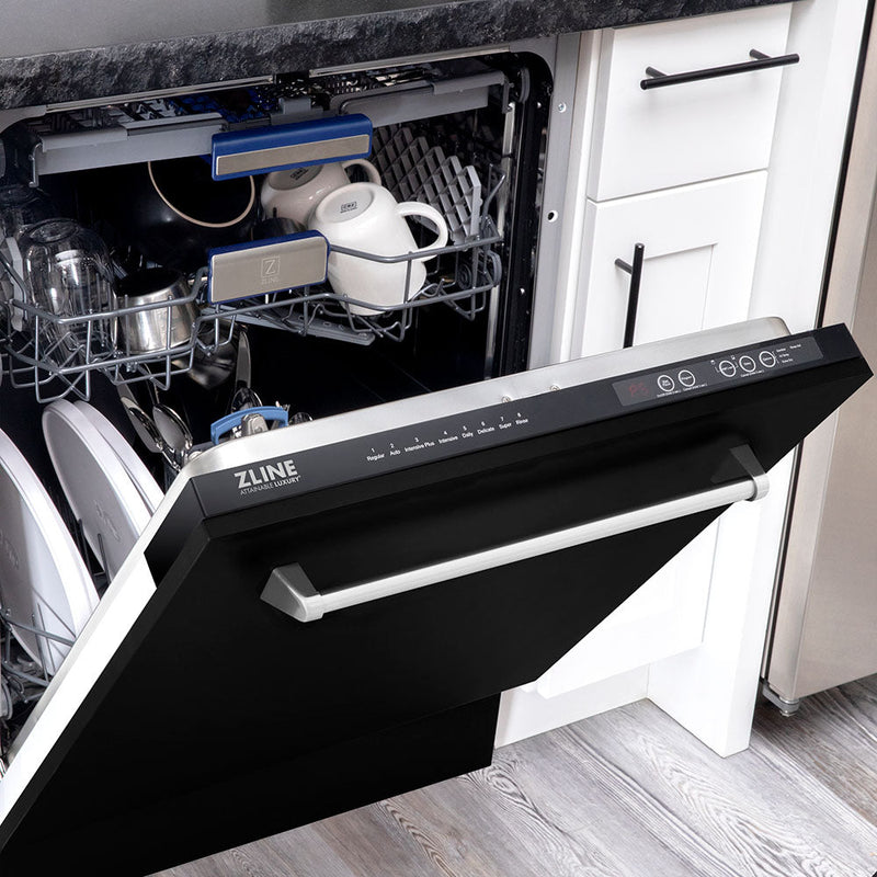 ZLINE 24" Tallac Series 3rd Rack Dishwasher with Matte Black Panel and Traditional Handle, 51dBa (DWV-BLM-24)