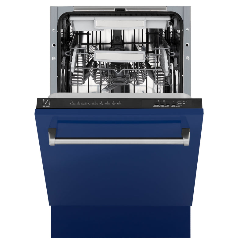 ZLINE 18 in. Tallac Series 3rd Rack Top Control Dishwasher in a Stainless Steel Tub with Blue Gloss Panel, 51dBa (DWV-BG-18)