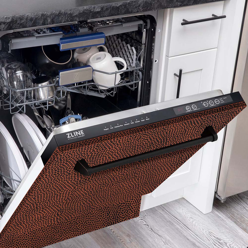 ZLINE 24" Tallac Series 3rd Rack Dishwasher with Hand-Hammered Copper Panel and Traditional Handle, 51dBa (DWV-HH-24)
