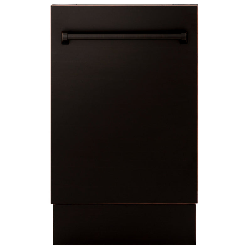 ZLINE 18 in. Tallac Series 3rd Rack Top Control Dishwasher in a Stainless Steel Tub with Oil-Rubbed Bronze Panel, 51dBa (DWV-ORB-18)