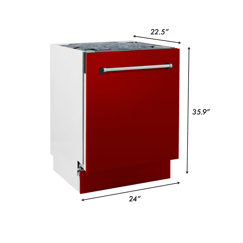 ZLINE 24" Tallac Series 3rd Rack Dishwasher with Red Gloss Panel and Traditional Handle, Color Panel Options, 51dBa (DWV-RG-24)