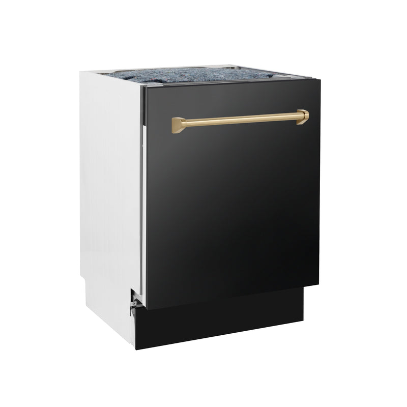 ZLINE Autograph Edition 24 in. 3rd Rack Top Control Tall Tub Dishwasher in Black Stainless Steel with Champagne Bronze Accent Handle, 51dBa (DWVZ-BS-24-CB)