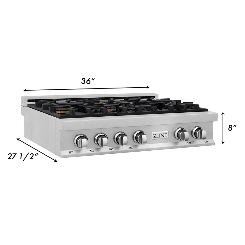 ZLINE 36 in. Porcelain Rangetop in DuraSnow Stainless Steel with 6 Gas Brass Burners (RTS-BR-36)