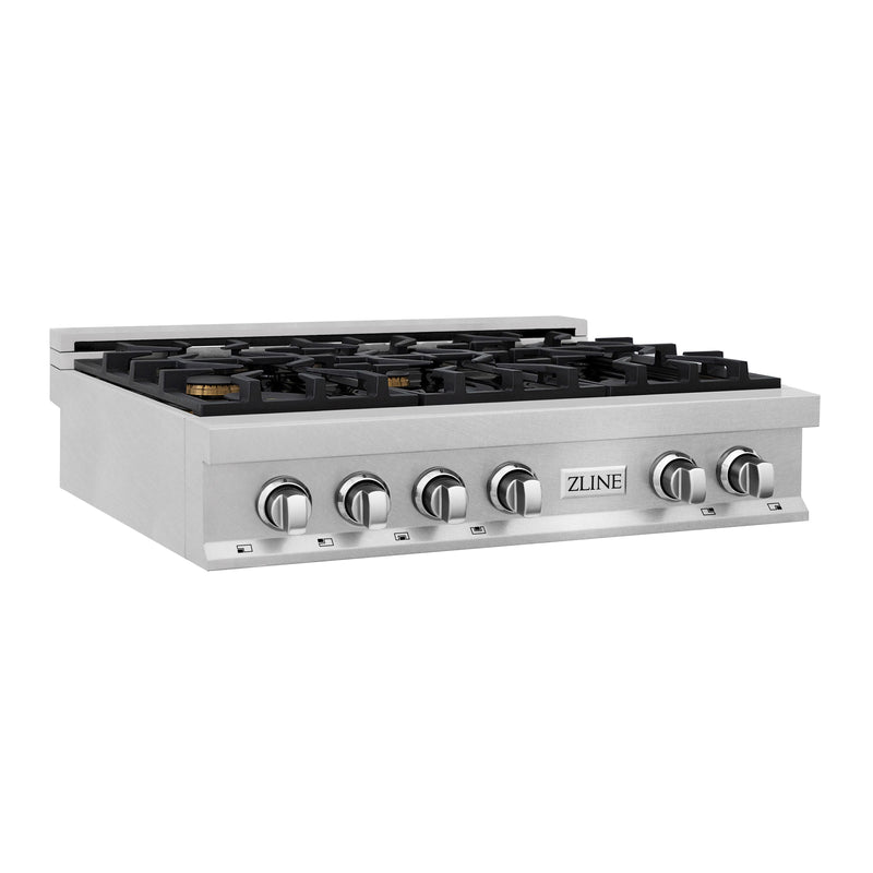 ZLINE 36 in. Porcelain Rangetop in DuraSnow Stainless Steel with 6 Gas Brass Burners (RTS-BR-36)