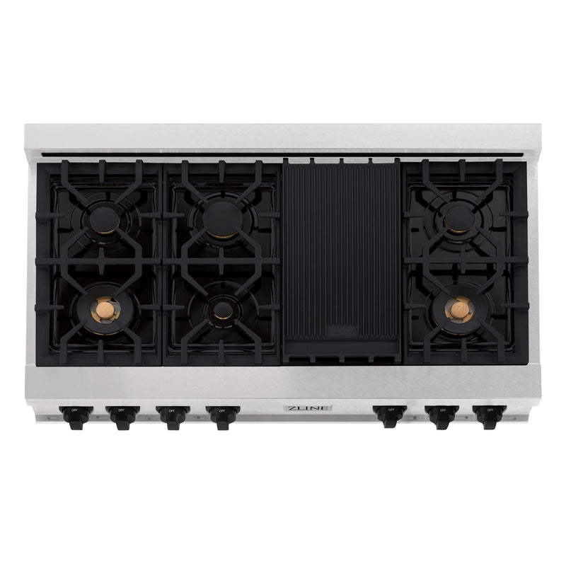 ZLINE Autograph Edition 48 in. Porcelain Rangetop with 7 Gas Burners in DuraSnow Stainless Steel and Matte Black Accents (RTSZ-48-MB)