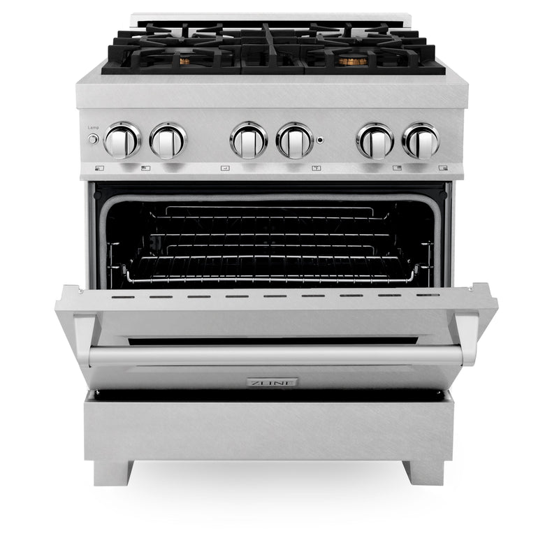 ZLINE 30 in. 4.0 cu. ft. Dual Fuel Range with Gas Stove and Electric Oven in All Fingerprint Resistant Stainless Steel with Brass Burners (RAS-SN-BR-30)