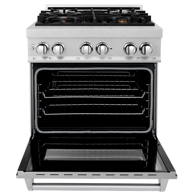 ZLINE 30 in. 4.0 cu. ft. Dual Fuel Range with Gas Stove and Electric Oven in All Fingerprint Resistant Stainless Steel with Brass Burners (RAS-SN-BR-30)