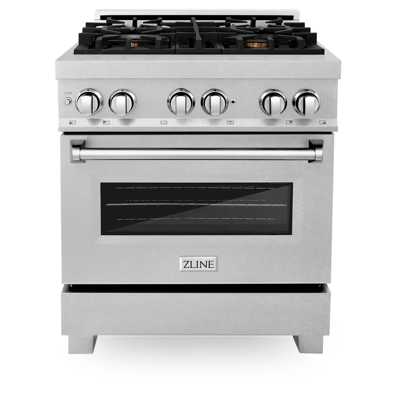 ZLINE 30 in. 4.0 cu. ft. Dual Fuel Range with Gas Stove and Electric Oven in All Fingerprint Resistant Stainless Steel with Brass Burners (RAS-SN-BR-30)