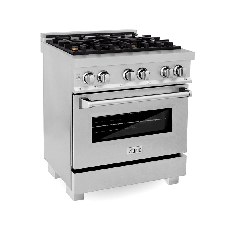 ZLINE 30 in. 4.0 cu. ft. Dual Fuel Range with Gas Stove and Electric Oven in All Fingerprint Resistant Stainless Steel with Brass Burners (RAS-SN-BR-30)