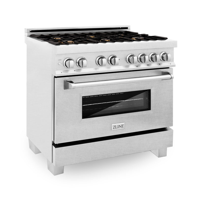 ZLINE 36 in. Professional Dual Fuel Range in Fingerprint Resistant Stainless Steel with Brass Burners (RAS-SN-BR-36)