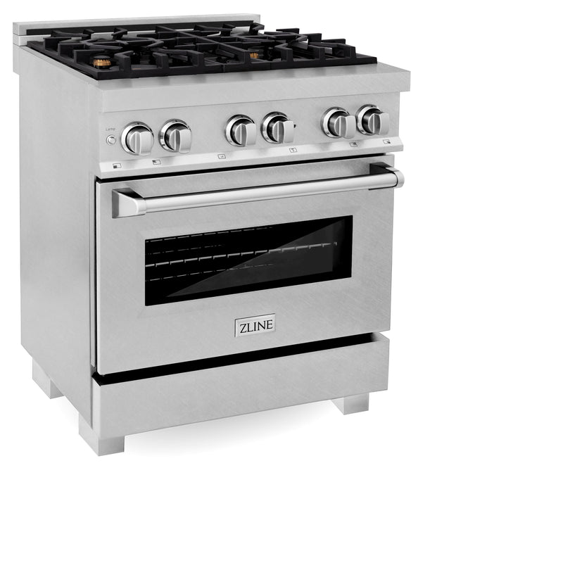 ZLINE 30 in. 4.0 cu. ft. Dual Fuel Range with Gas Stove and Electric Oven in All Fingerprint Resistant Stainless Steel with Brass Burners (RAS-SN-BR-30)