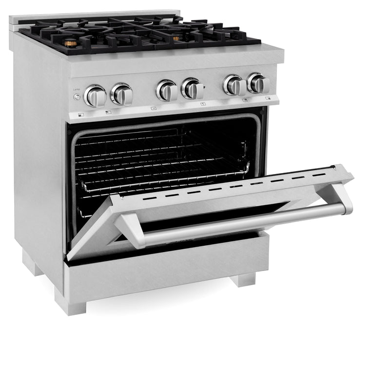 ZLINE 30 in. 4.0 cu. ft. Dual Fuel Range with Gas Stove and Electric Oven in All Fingerprint Resistant Stainless Steel with Brass Burners (RAS-SN-BR-30)