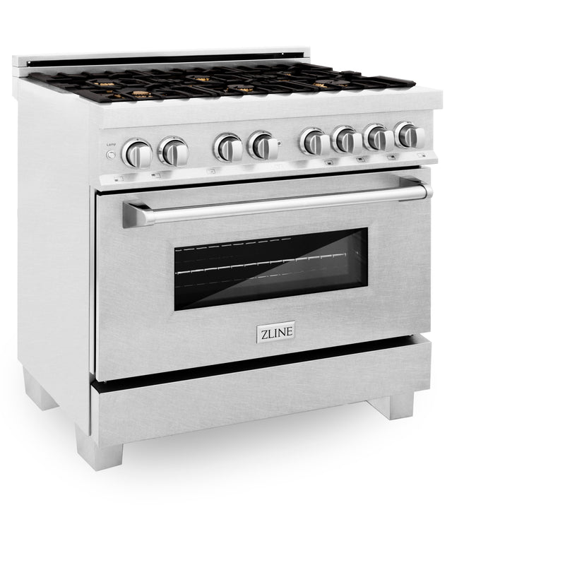 ZLINE 36 in. Professional Dual Fuel Range in Fingerprint Resistant Stainless Steel with Brass Burners (RAS-SN-BR-36)