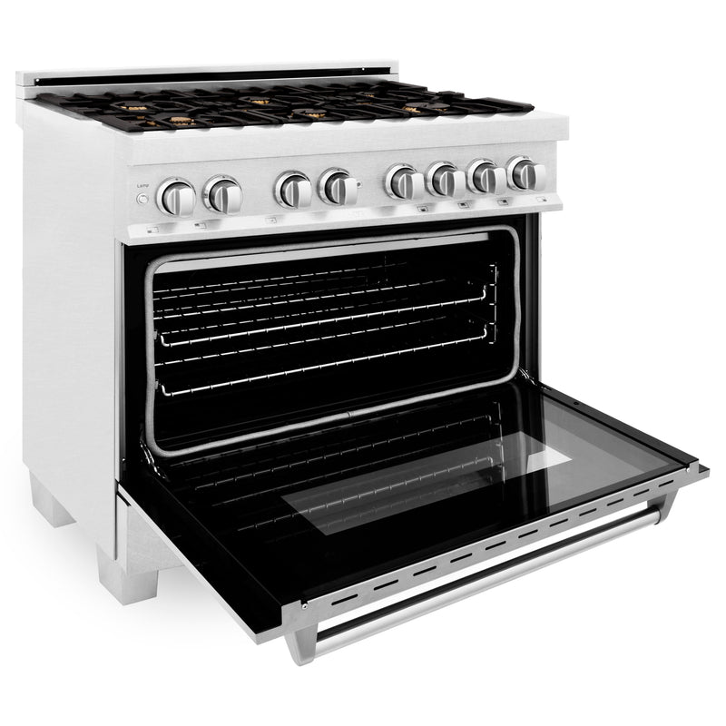 ZLINE 36 in. Professional Dual Fuel Range in Fingerprint Resistant Stainless Steel with Brass Burners (RAS-SN-BR-36)