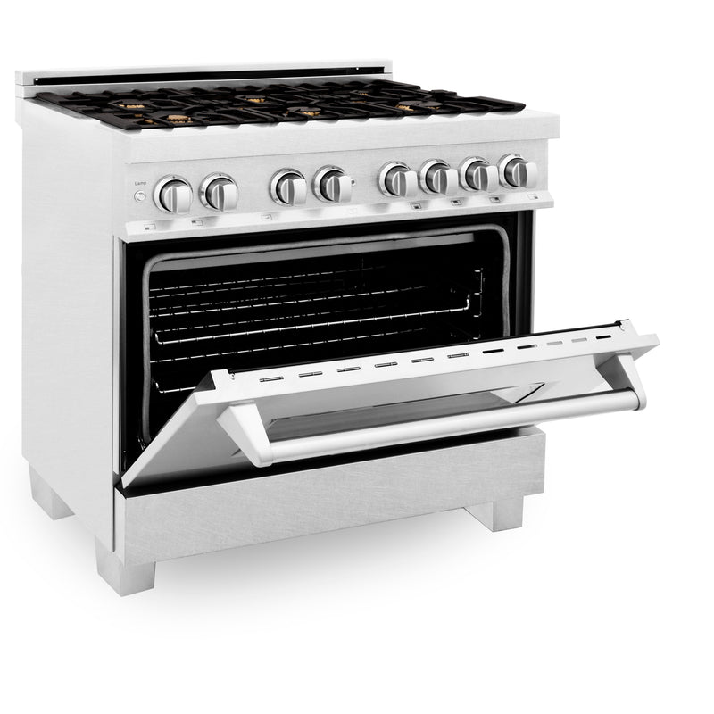 ZLINE 36 in. Professional Dual Fuel Range in Fingerprint Resistant Stainless Steel with Brass Burners (RAS-SN-BR-36)