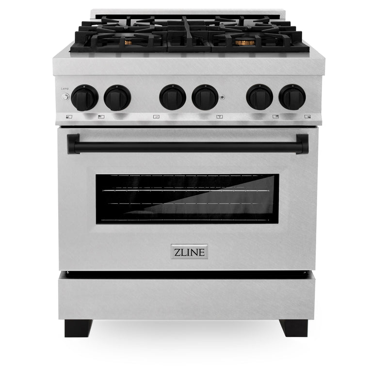 ZLINE Autograph Edition 30 in. 4.0 cu. ft. Dual Fuel Range with Gas Stove and Electric Oven in Fingerprint Resistant Stainless Steel with Matte Black Accents (RASZ-SN-30-MB)