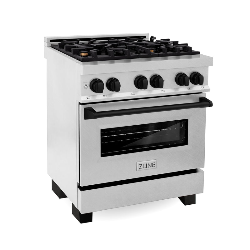 ZLINE Autograph Edition 30 in. 4.0 cu. ft. Dual Fuel Range with Gas Stove and Electric Oven in Fingerprint Resistant Stainless Steel with Matte Black Accents (RASZ-SN-30-MB)