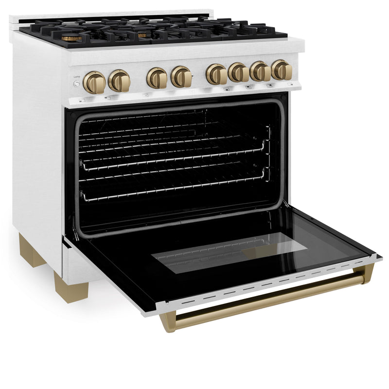 ZLINE Autograph Edition 36 in. 4.6 cu. ft. Dual Fuel Range with Gas Stove and Electric Oven in DuraSnow Stainless Steel with Champagne Bronze Accents (RASZ-SN-36-CB)