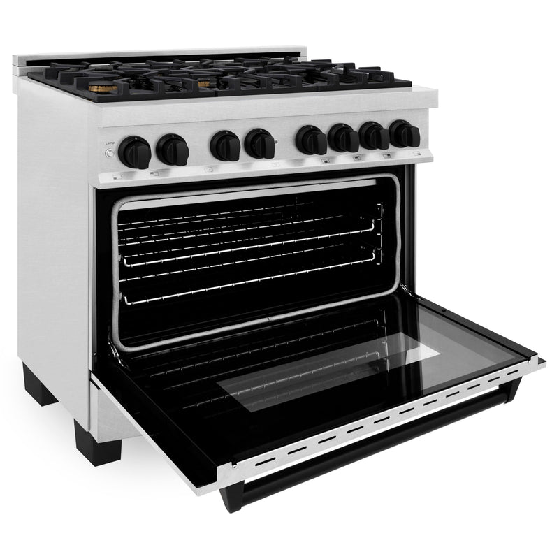 ZLINE Autograph Edition 36 in. 4.6 cu. ft. Dual Fuel Range with Gas Stove and Electric Oven in DuraSnow Stainless Steel with Matte Black Accents (RASZ-SN-36-MB)
