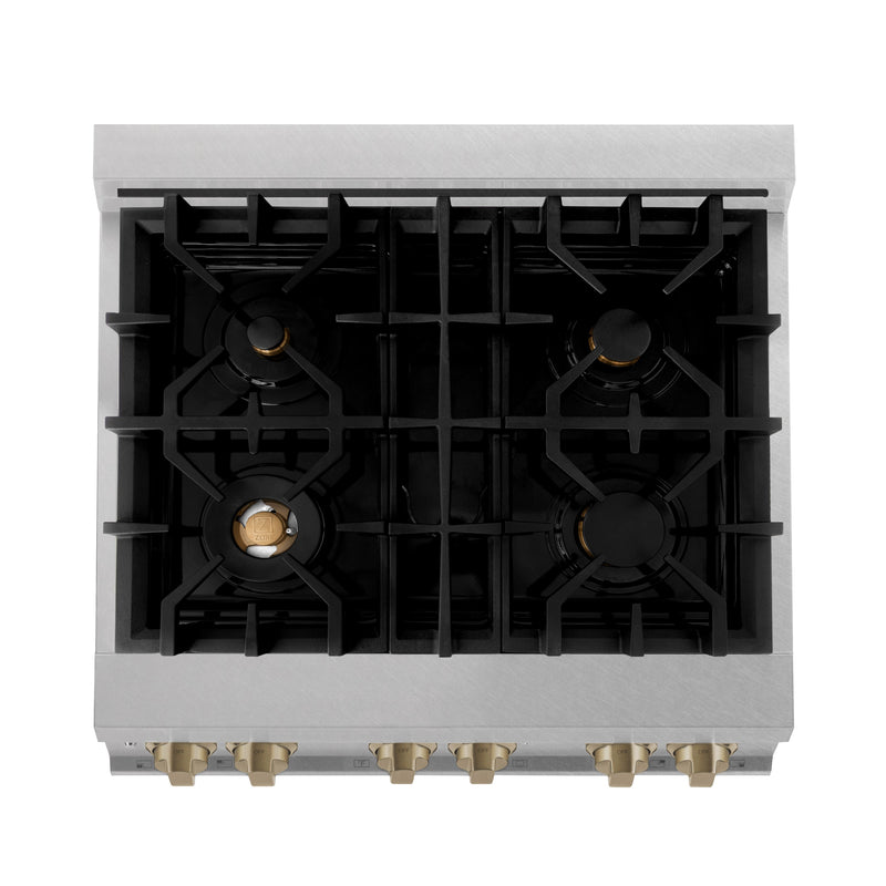 ZLINE Autograph Edition 30 in. 4.0 cu. ft. Dual Fuel Range with Gas Stove and Electric Oven in Fingerprint Resistant Stainless Steel with White Matte Door and Champagne Bronze Accents (RASZ-WM-30-CB)