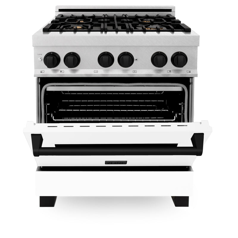 ZLINE Autograph Edition 30 in. 4.0 cu. ft. Dual Fuel Range with Gas Stove and Electric Oven in Fingerprint Resistant Stainless Steel with White Matte Door and Matte Black Accents (RASZ-WM-30-MB)