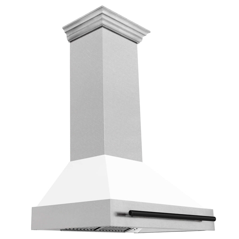 36 in. ZLINE Autograph Edition Fingerprint Resistant Stainless Steel Range Hood with White Matte Shell and Accented Handle (8654SNZ-WM36)