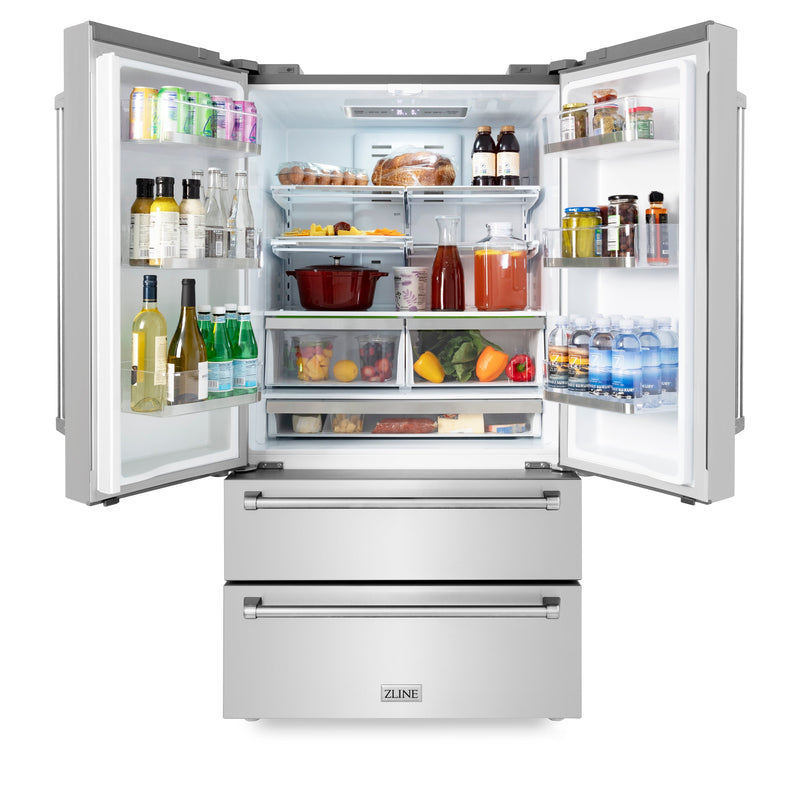 ZLINE 36 in. Freestanding French Door Refrigerator with Ice Maker in Fingerprint Resistant Stainless Steel (RFM-36)