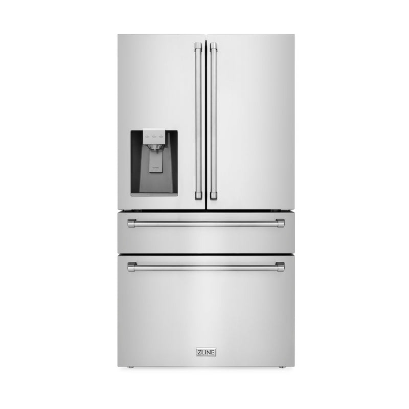 ZLINE 36 in. 21.6 cu. ft Freestanding French Door Fingerprint Resistant Refrigerator with External Water and Ice Dispenser in Stainless Steel (RFM-W-36)