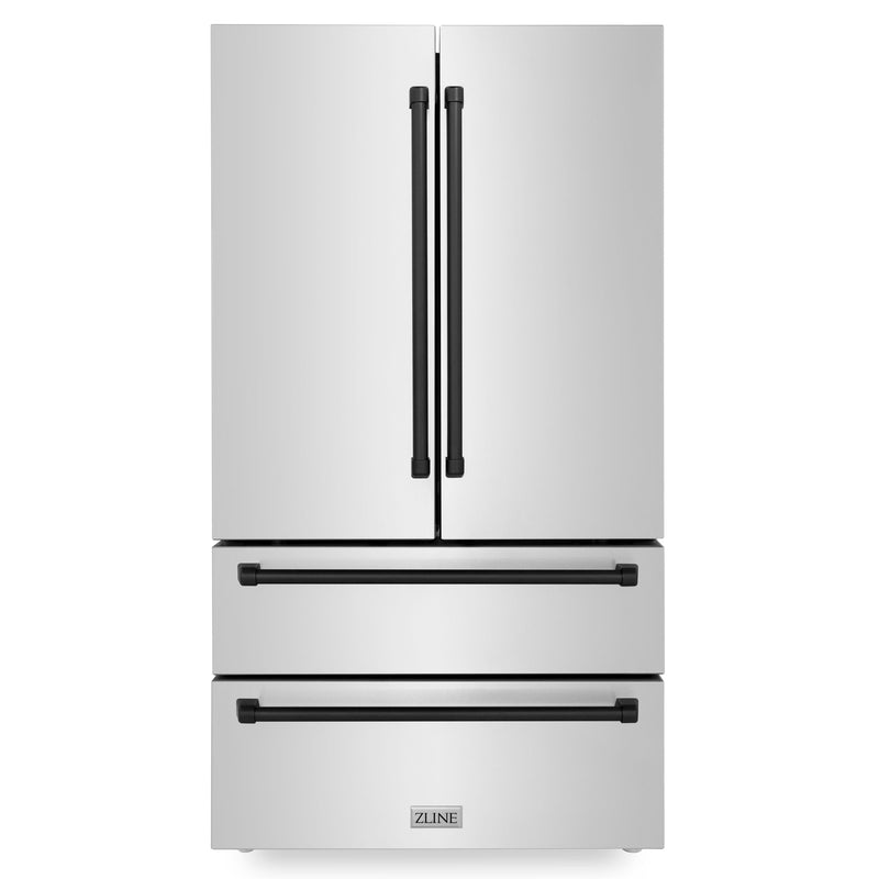 ZLINE 36 in. Autograph Edition 22.5 cu. ft Freestanding French Door Refrigerator with Ice Maker in Fingerprint Resistant Stainless Steel with Matte Black Accents (RFMZ-36-MB)