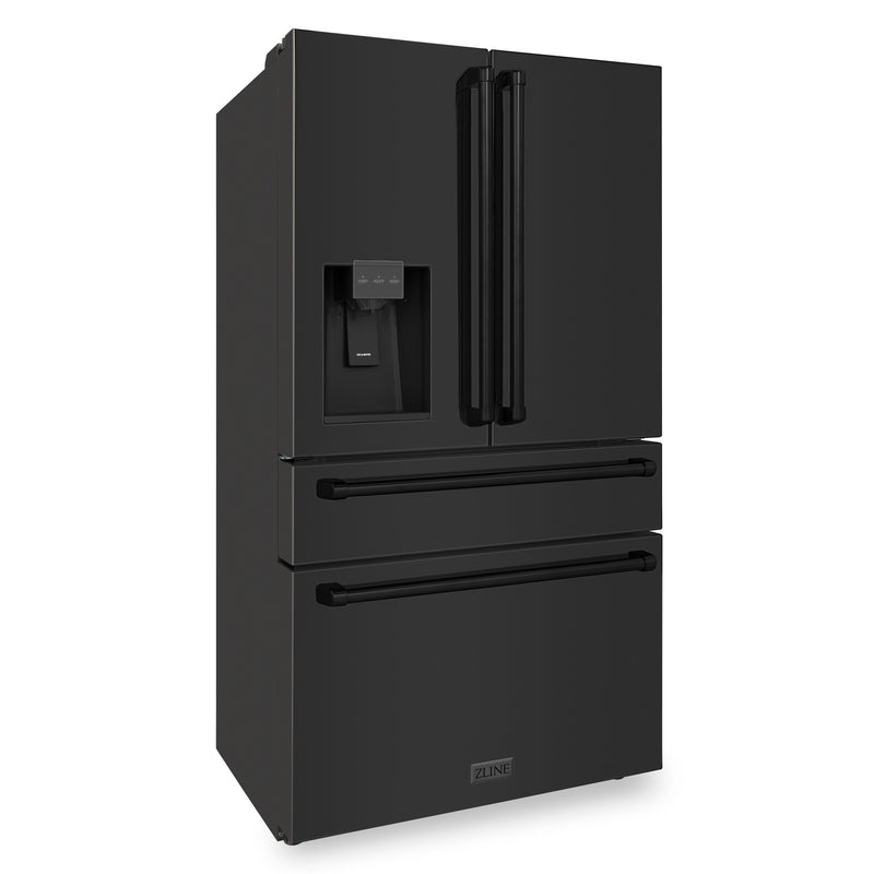 ZLINE 36 in. 21.6 cu. ft Freestanding French Door Fingerprint Resistant Refrigerator with External Water and Ice Dispenser in Black Stainless Steel (RFM-W-36-BS)