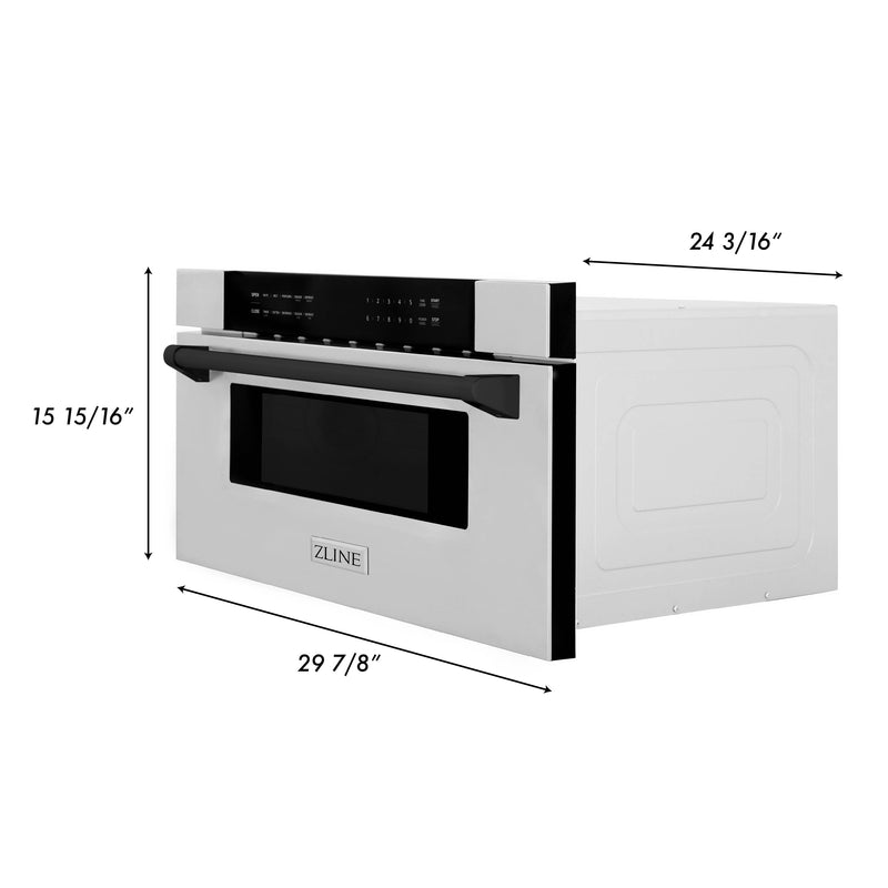 ZLINE Autograph Edition 30 in. 1.2 cu. ft. Built-In Microwave Drawer in Stainless Steel with Matte Black Accents (MWDZ-30-MB)