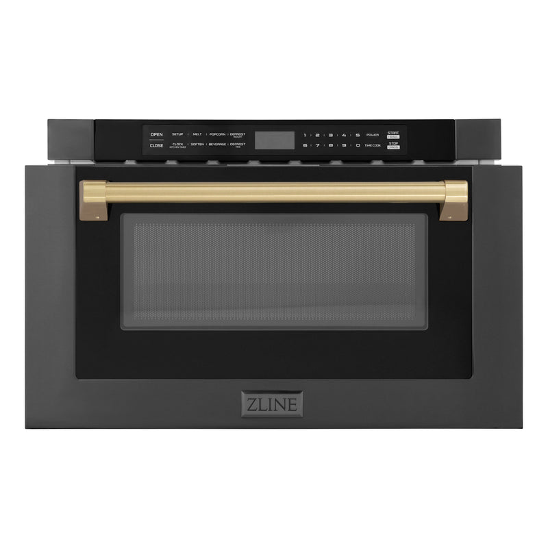 ZLINE Autograph Edition 24 in. 1.2 cu. ft. Built-in Microwave Drawer in Black Stainless Steel with Champagne Bronze Accents (MWDZ-1-BS-H-CB)