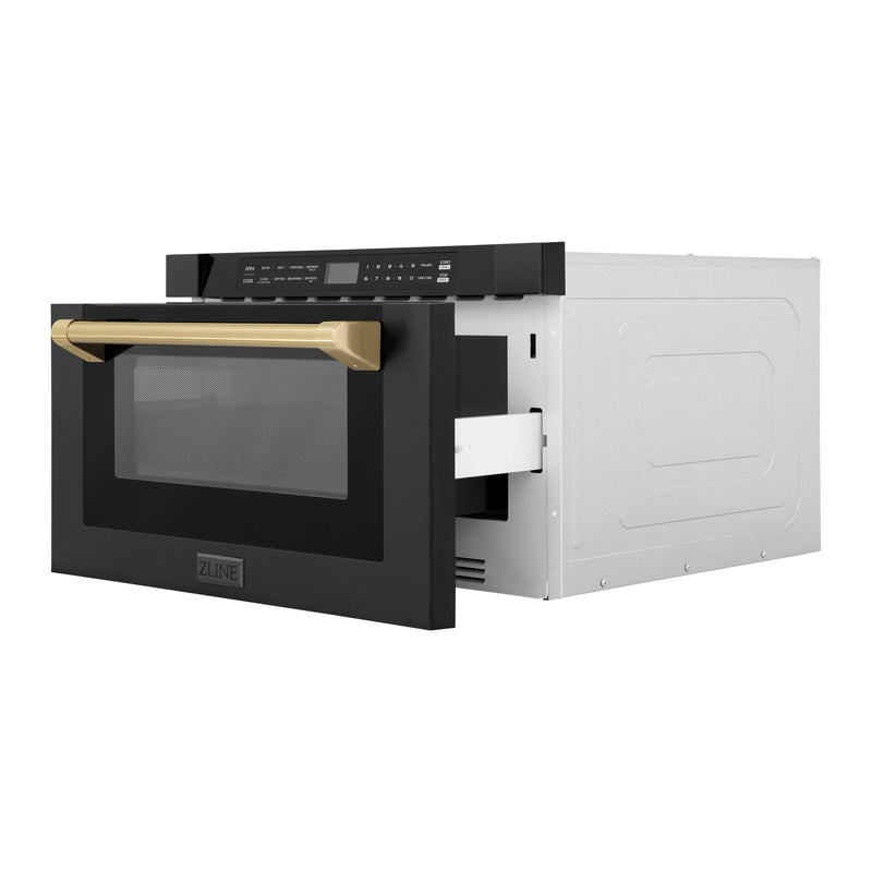 ZLINE Autograph Edition 24" 1.2 cu. ft. Built-in Microwave Drawer in Black Stainless Steel and Champagne Bronze Accents (MWDZ-1-BS-H-CB)