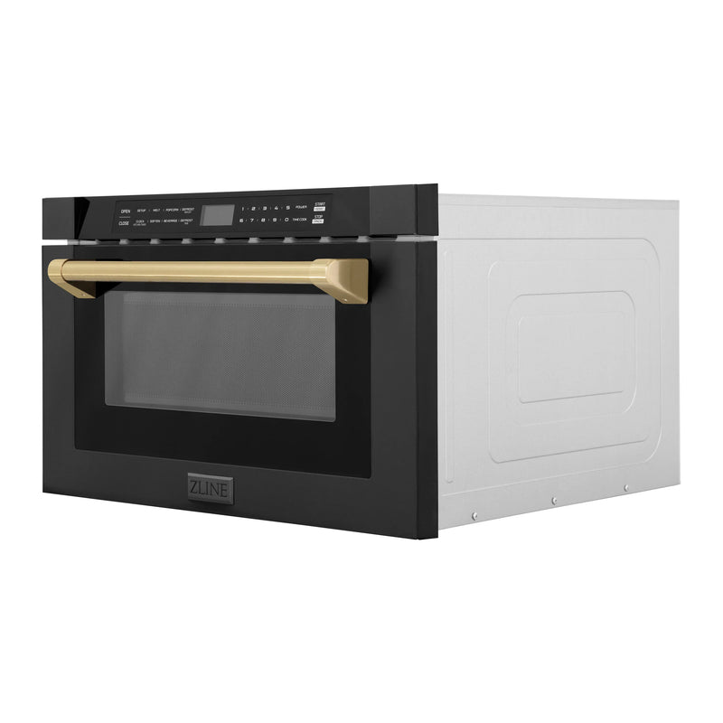 ZLINE Autograph Edition 24" 1.2 cu. ft. Built-in Microwave Drawer in Black Stainless Steel and Champagne Bronze Accents (MWDZ-1-BS-H-CB)