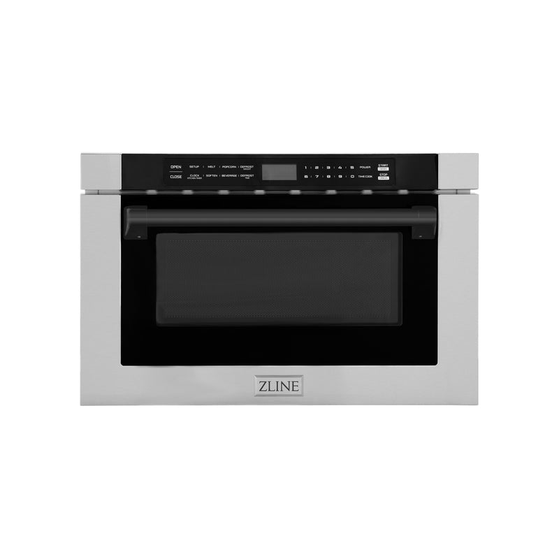 ZLINE Autograph Edition 24 in. 1.2 cu. ft. Built-in Microwave Drawer with a Traditional Handle in Stainless Steel and Matte Black Accents (MWDZ-1-H-MB)