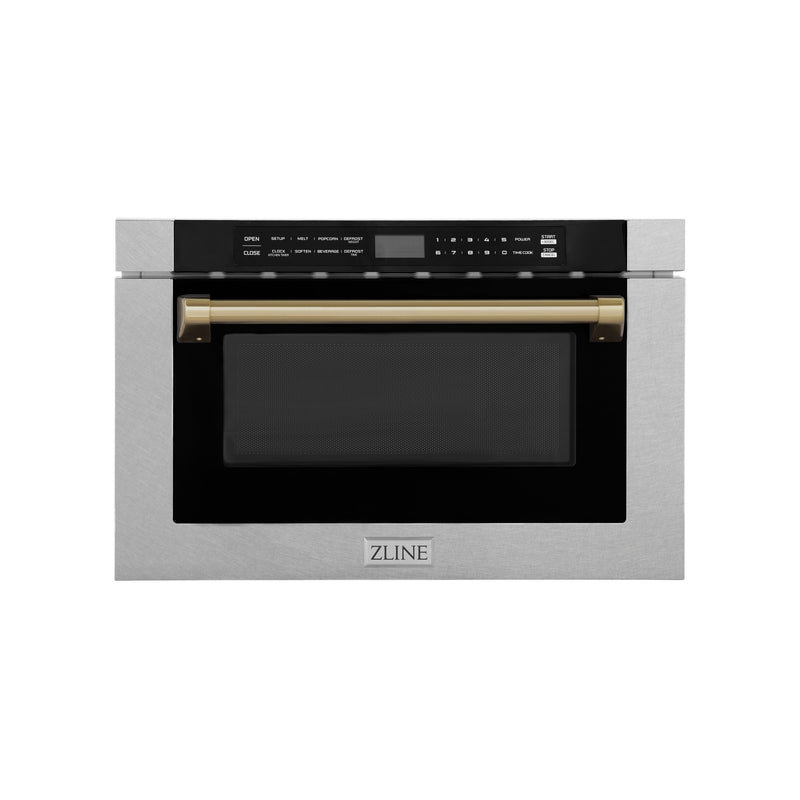 ZLINE Autograph Edition 24 in. Microwave in Fingerprint Resistant Stainless Steel with Traditional Handles and Champagne Bronze Accents (MWDZ-1-SS-H-CB)