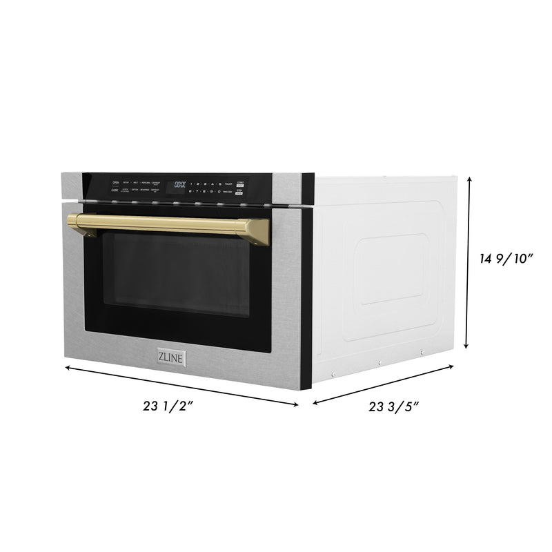 ZLINE Autograph Edition 24 in. Microwave in Fingerprint Resistant Stainless Steel with Traditional Handles and Polished Gold Accents (MWDZ-1-SS-H-G)