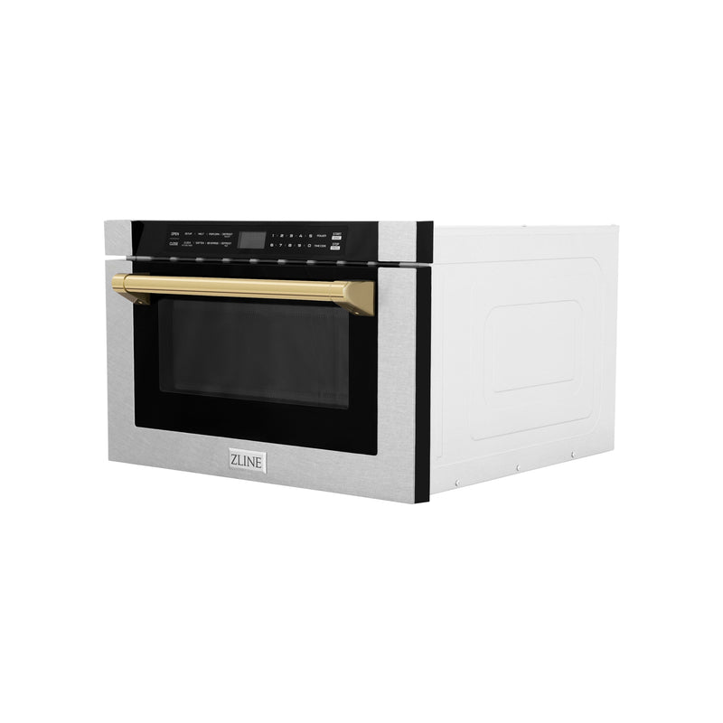 ZLINE Autograph Edition 24 in. Microwave in Fingerprint Resistant Stainless Steel with Traditional Handles and Polished Gold Accents (MWDZ-1-SS-H-G)