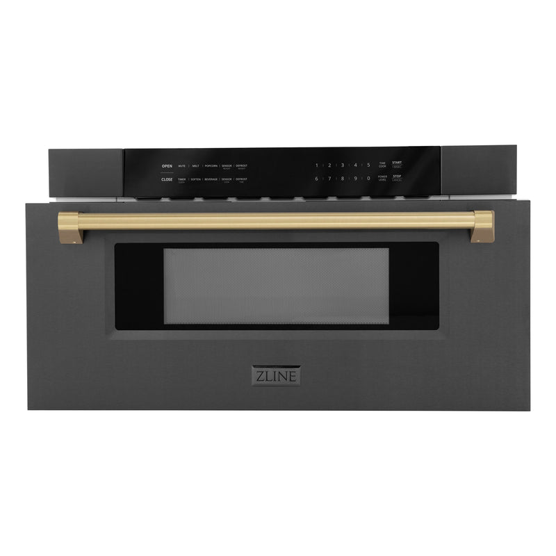 ZLINE Autograph Edition 30 in. 1.2 cu. ft. Built-in Microwave Drawer in Black Stainless Steel with Champagne Bronze Accents (MWDZ-30-BS-CB)
