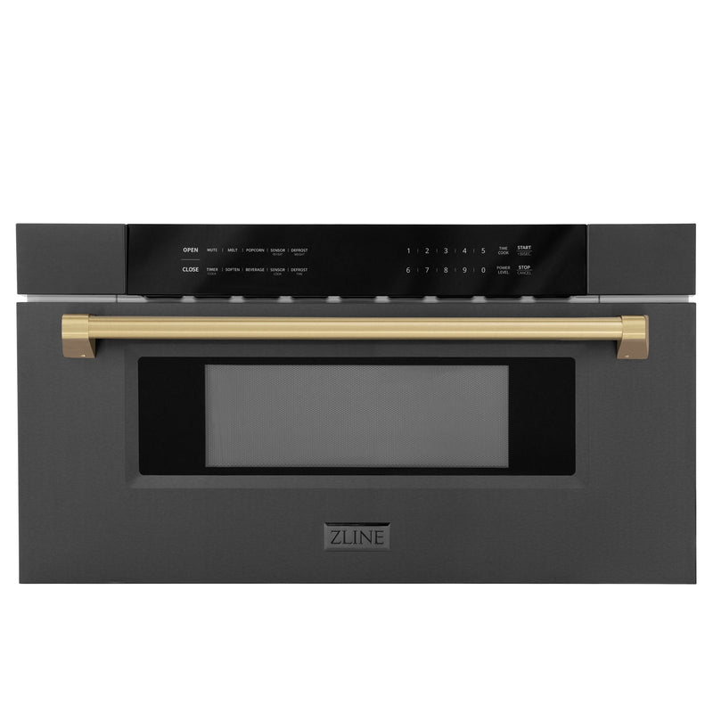 ZLINE Autograph Edition 30 in. 1.2 cu. ft. Built-in Microwave Drawer in Black Stainless Steel with Champagne Bronze Accents (MWDZ-30-BS-CB)