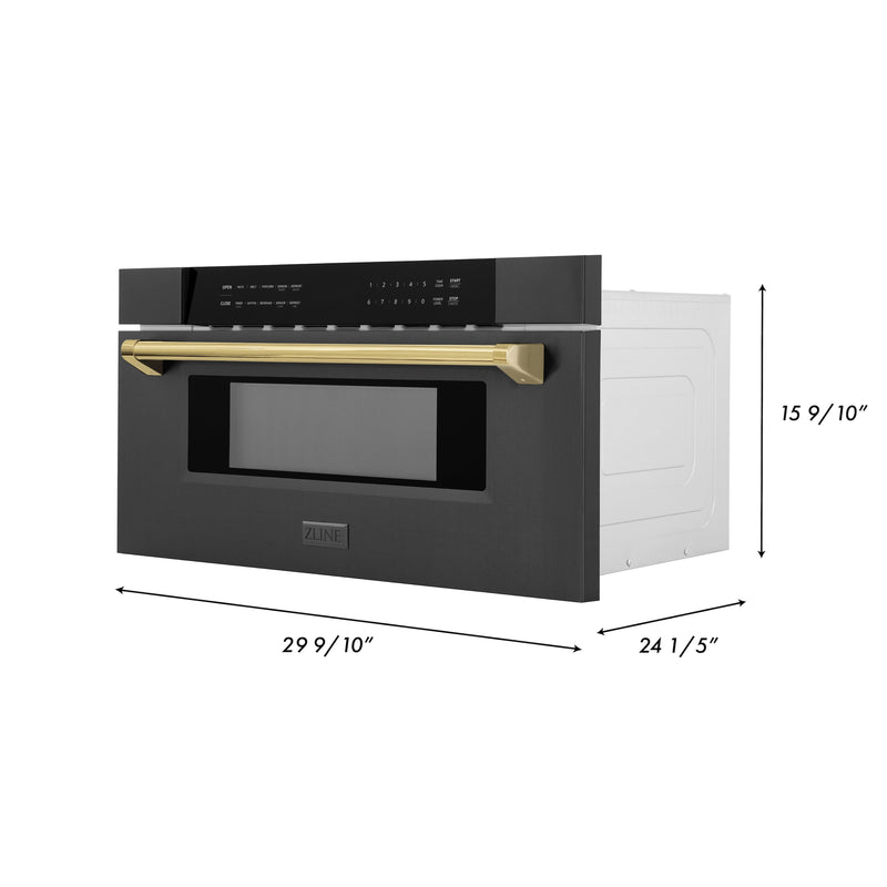 ZLINE Autograph Edition 30 in. 1.2 cu. ft. Built-in Microwave Drawer in Black Stainless Steel with Polished Gold Accents (MWDZ-30-BS-G)