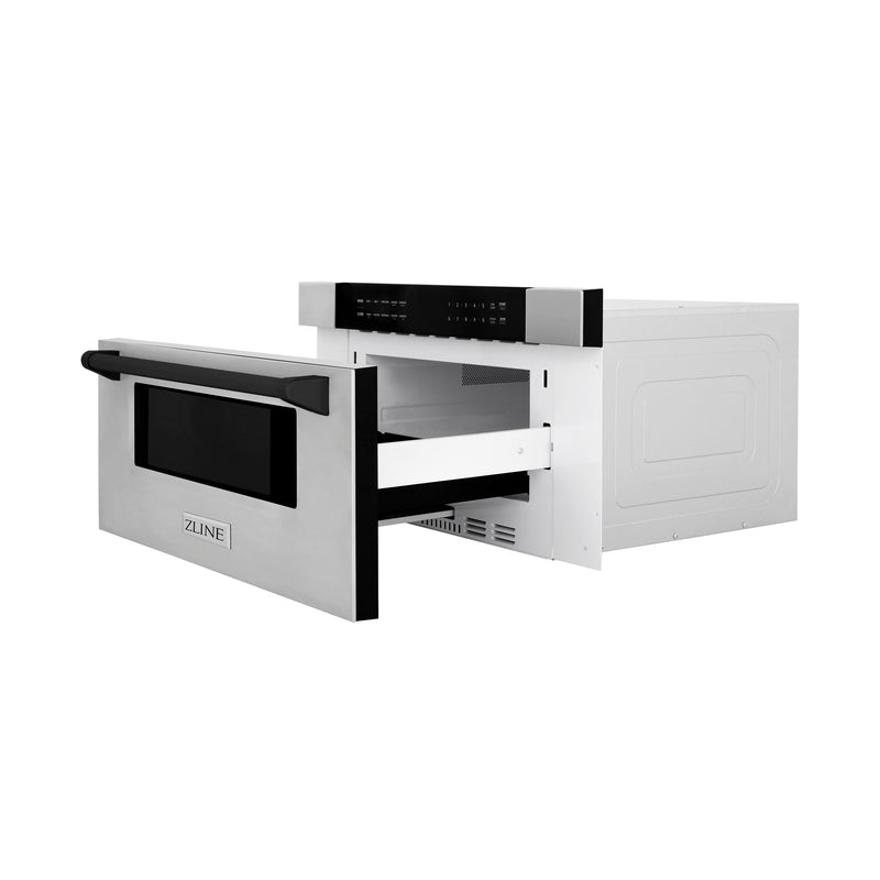 ZLINE Autograph Edition 30 in. 1.2 cu. ft. Built-In Microwave Drawer in Stainless Steel with Matte Black Accents (MWDZ-30-MB)