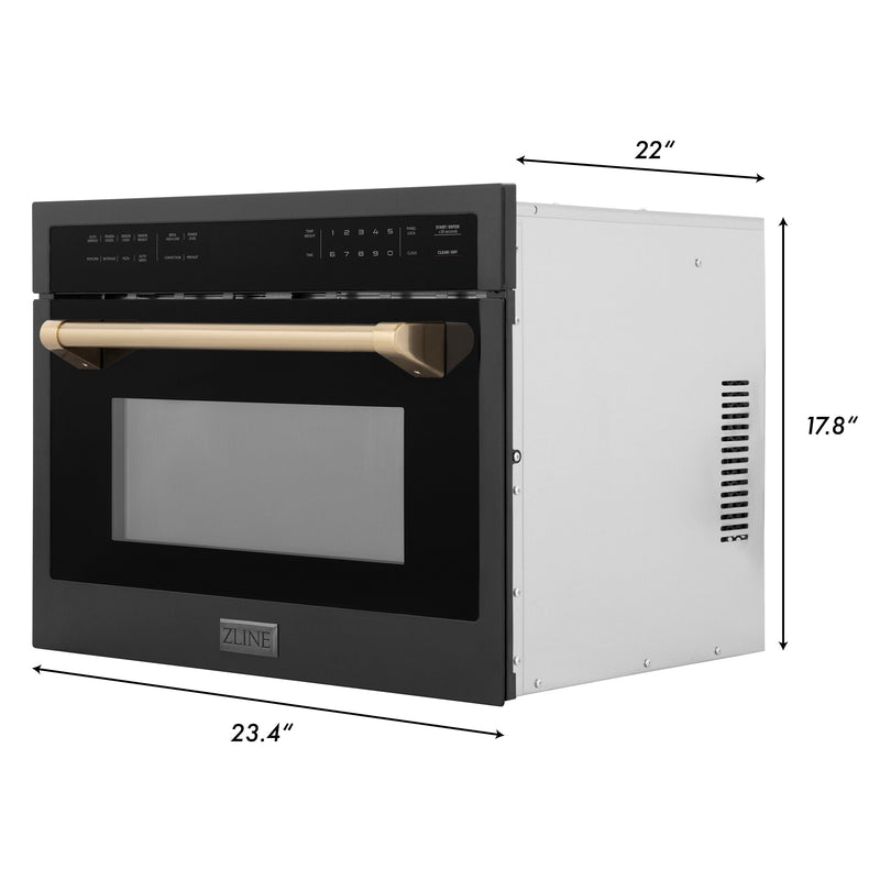 ZLINE Autograph Edition 24 in. 1.6 cu ft. Built-in Convection Microwave Oven in Black Stainless Steel with Champagne Bronze Accents (MWOZ-24-BS-CB)