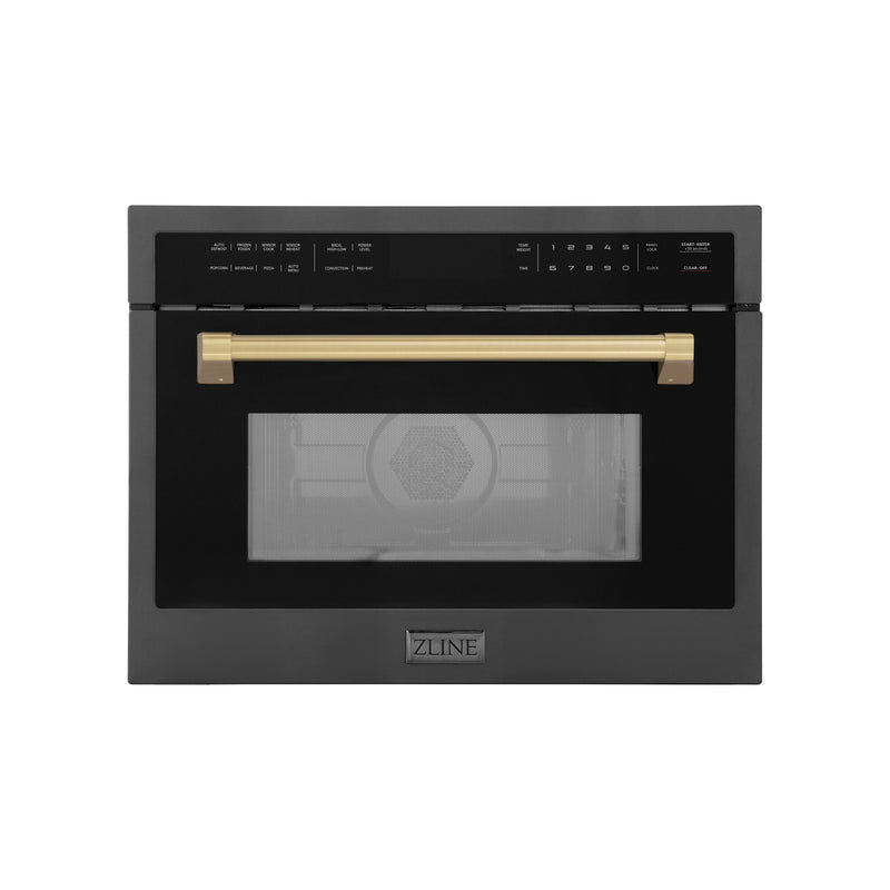 ZLINE Autograph Edition 24 in. 1.6 cu ft. Built-in Convection Microwave Oven in Black Stainless Steel with Champagne Bronze Accents (MWOZ-24-BS-CB)