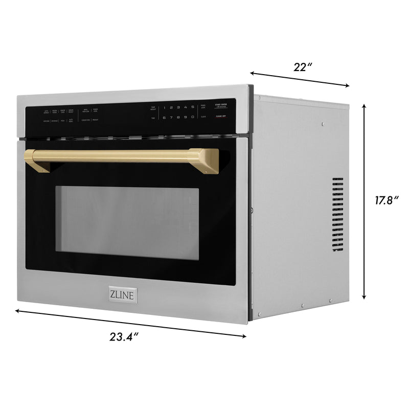 ZLINE Autograph Edition 24 in. 1.6 cu ft. Built-in Convection Microwave Oven in Stainless Steel with Champagne Bronze Accents (MWOZ-24-CB)