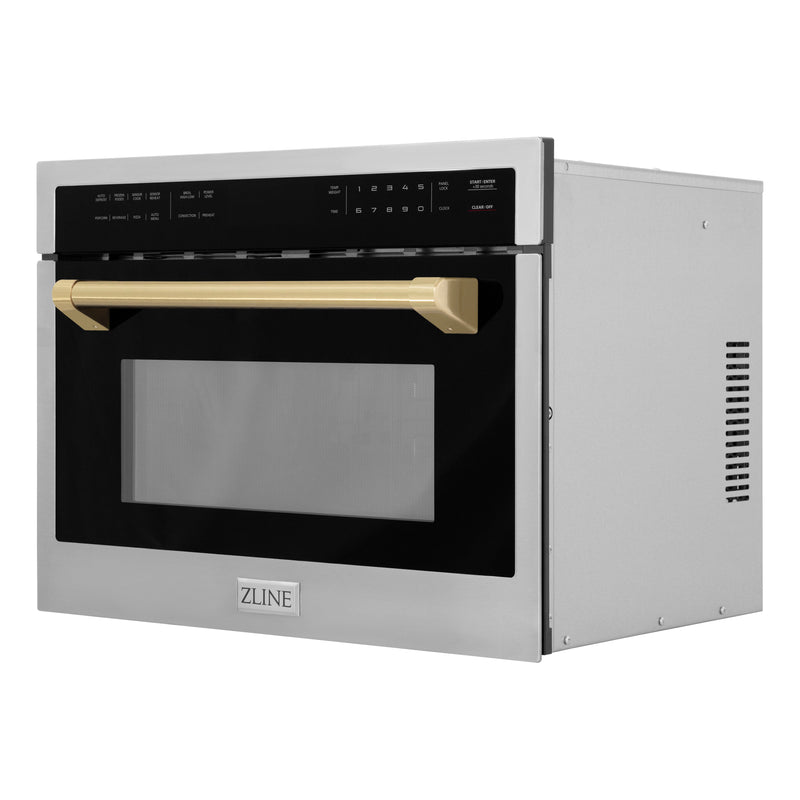 ZLINE Autograph Edition 24 in. 1.6 cu ft. Built-in Convection Microwave Oven in Stainless Steel with Champagne Bronze Accents (MWOZ-24-CB)