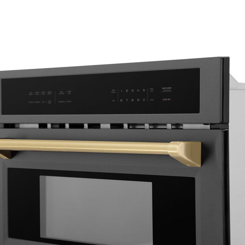 ZLINE Autograph Edition 30 in. 1.6 cu ft. Built-in Convection Microwave Oven in Black Stainless Steel with Champagne Bronze Accents (MWOZ-30-BS-CB)