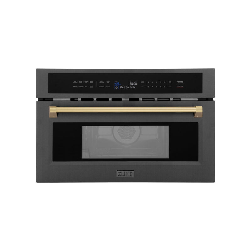 ZLINE Autograph Edition 30 in. 1.6 cu ft. Built-in Convection Microwave Oven in Black Stainless Steel with Champagne Bronze Accents (MWOZ-30-BS-CB)