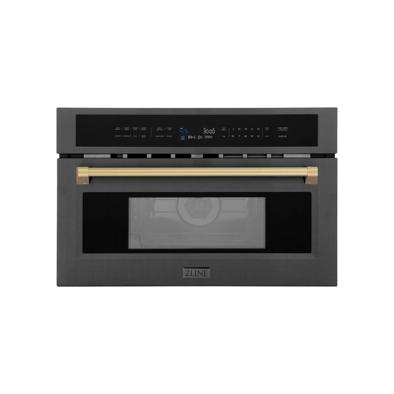 ZLINE Autograph Edition 30” 1.6 cu ft. Built-in Convection Microwave Oven in Black Stainless Steel with Accents (MWOZ-30-BS)